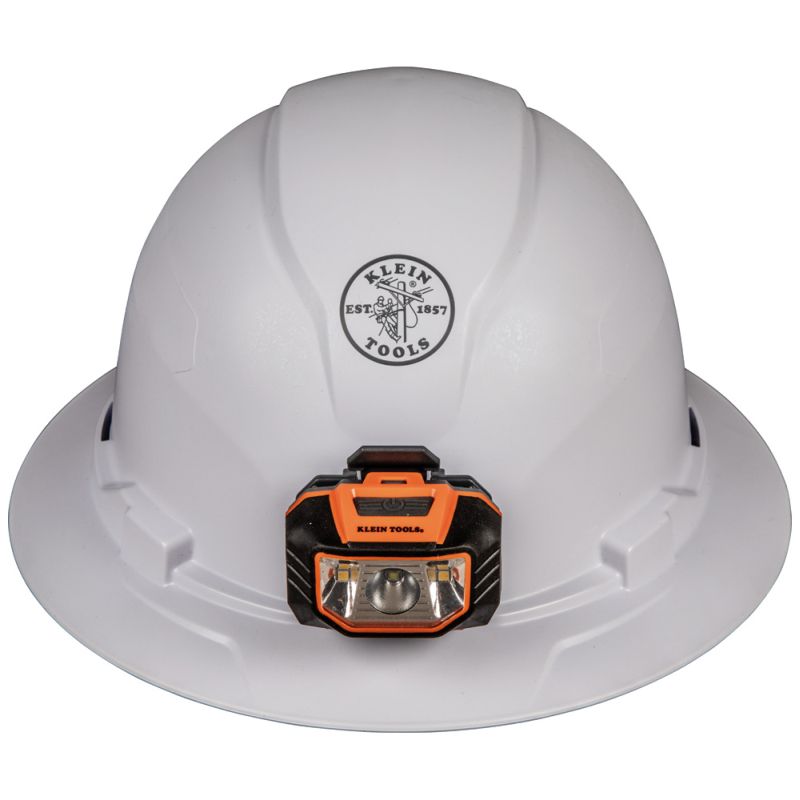 Klein Tool Class E Full Brim Hard Hat White With Magnetic Headlamp